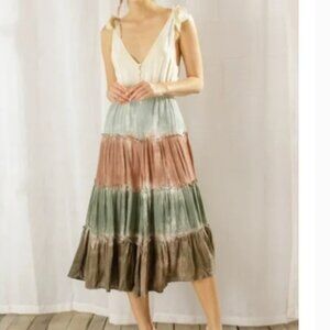 Storia Midi Jumpsuit Sz M Tiered Color Black Tie Straps Wide Legs Tie-Dye Ombre